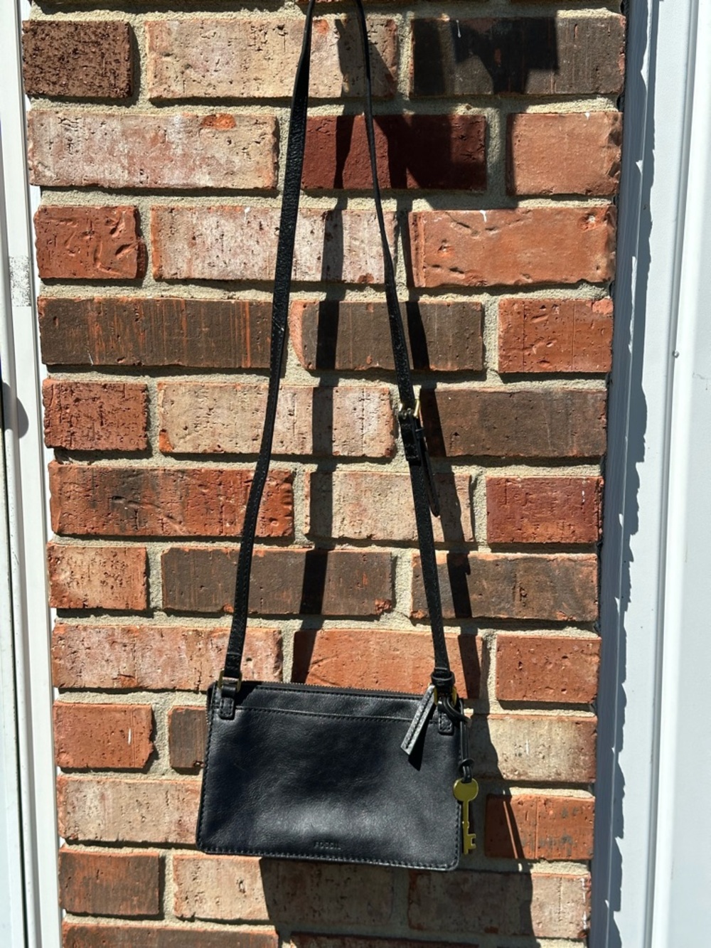 Fossil Black Ryder Small Crossbody Purse Adjust Straps Front Pocket Key Charm - Picture 4 of 16